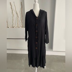 Black Hooded Button-Front Women’s Dress